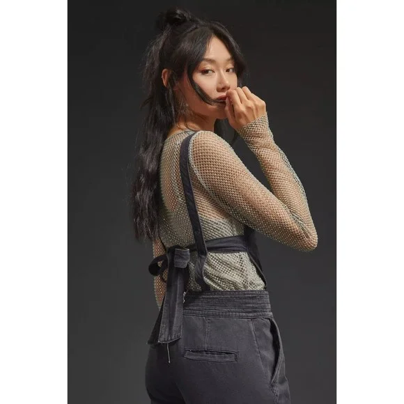 Pilcro x Anthropologie Puddle Jumpsuit Wide Leg Faded Black Raw Hem 28 Tall - Picture 13 of 16